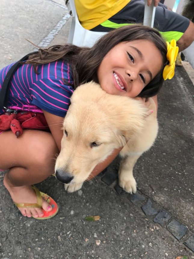 Cachorro recebe abraço de menina: neste sábado serão 800 animais à espera de carinho na Fazenda Modelo