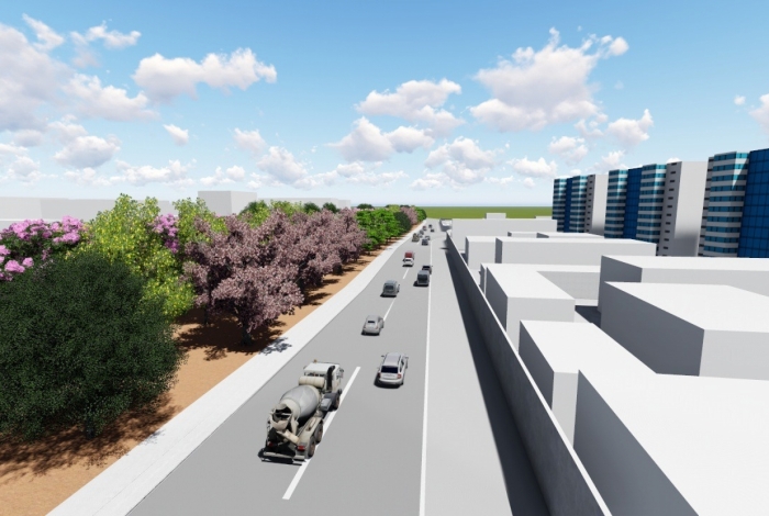 Maquete virtual mostra como será o plantio ao longo de 7 km da Avenida Pastor Martin Luther King Jr., na Zona Norte. Foto: divulgação / FPJ