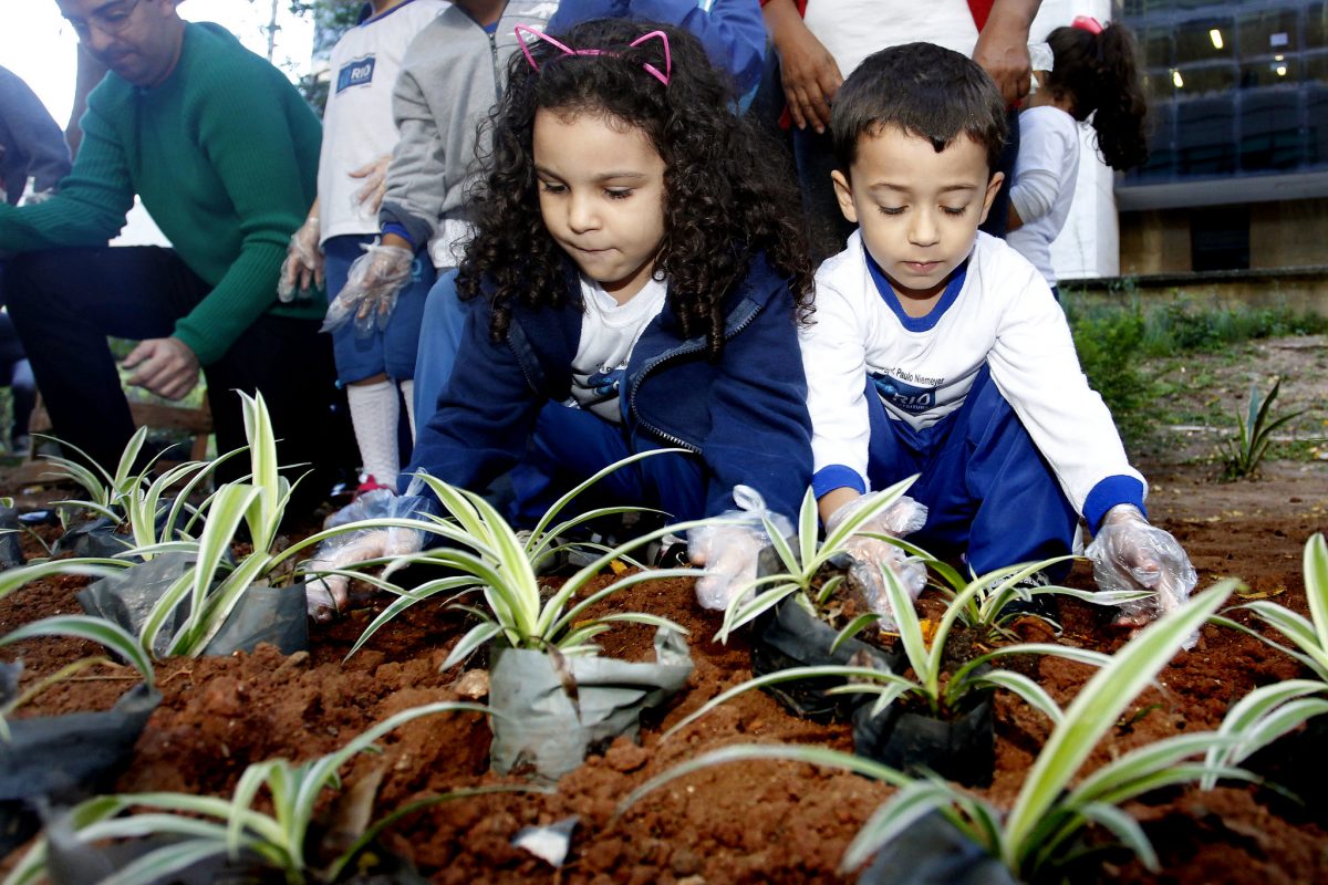 A Secretaria municipal de Meio Ambiente promove plantios de mudas junto a creches e escolas, como foi em julho, no Dia de Proteção das Florestas, quando houve distribuição de sementes de árvores da Mata Atlântica. Fotos Marcelo Piu / Prefeitura do Rio