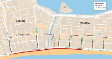 Mapa de interdição em Ipanema para evento neste sábado, 25