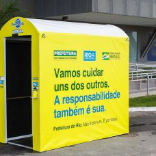 Hospital de campanha do Riocentro terá duas cabines de desinfecção. Foto: Marcelo Piu / Prefeitura do Rio