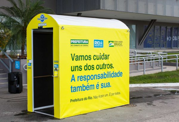 Hospital de campanha do Riocentro terá duas cabines de desinfecção. Foto: Marcelo Piu / Prefeitura do Rio