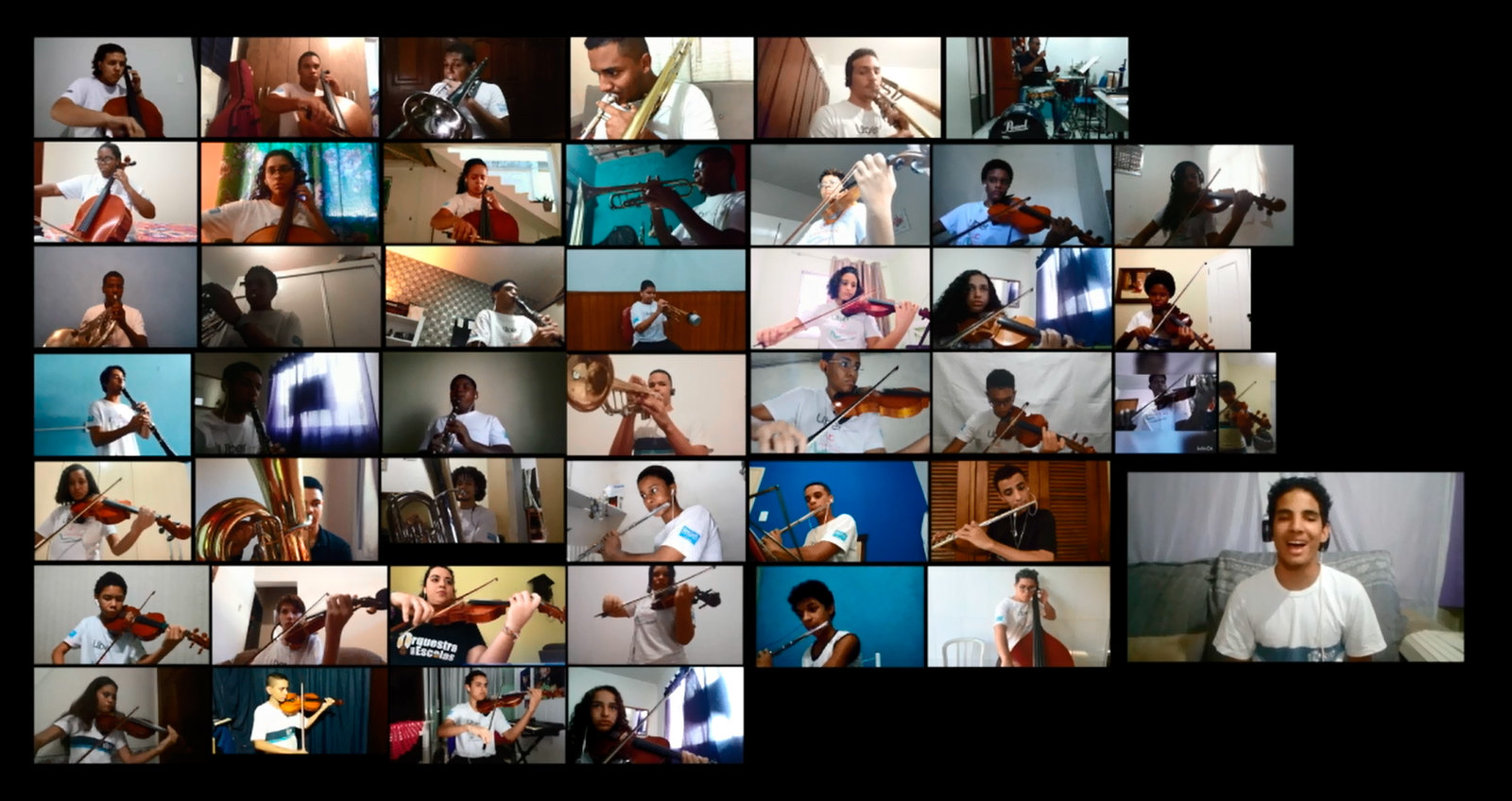 Estudantes-músicos da rede municipal tocaram, virtualmente, “O bêbado e o equilibrista”. Foto: Divulgação / Prefeitura do Rio