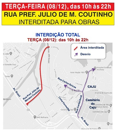 Rua Prefeito Júlio de Moraes Coutinho será interditada