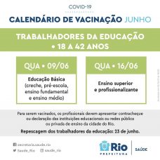 SME anuncia vacinação de todos os profissionais de Educação nos dias 9 e 16 de junho